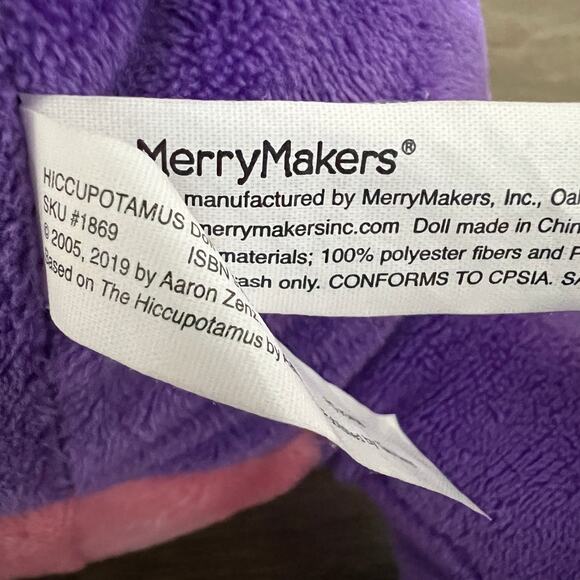 Merry Makers Hiccupotamus the Hippo Plush - Picture 5 of 6